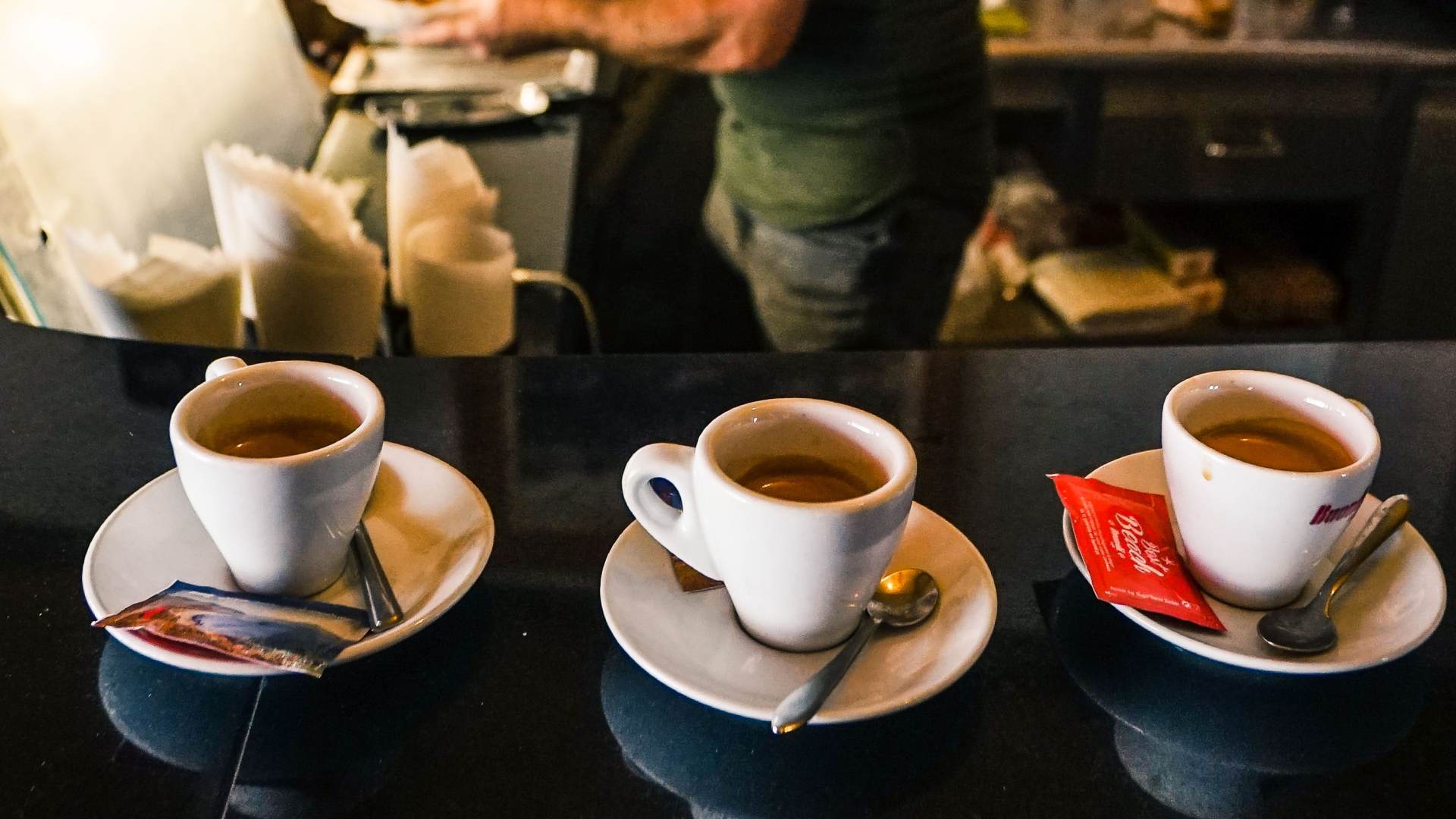 preheated espresso cups in italy