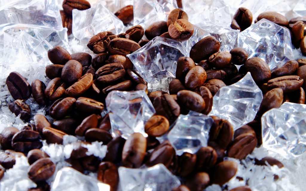 freezing roasted coffee beans on ice