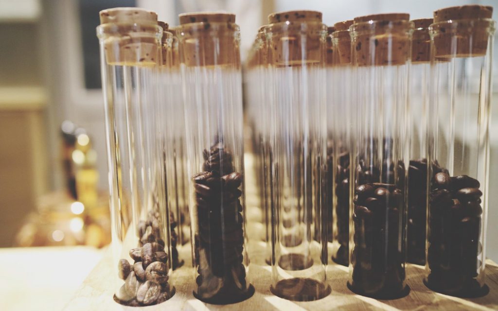 vials used for freezing roasted coffee beans