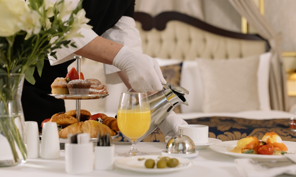 hotel coffee being served at breakfast