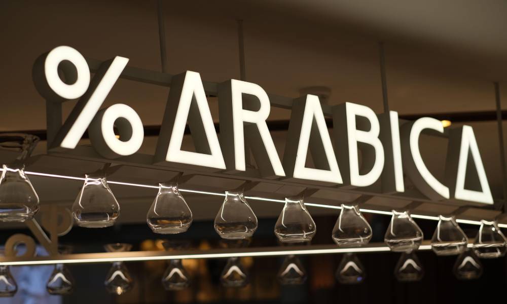 %Arabica's logo is indicative of their clean coffee shop design