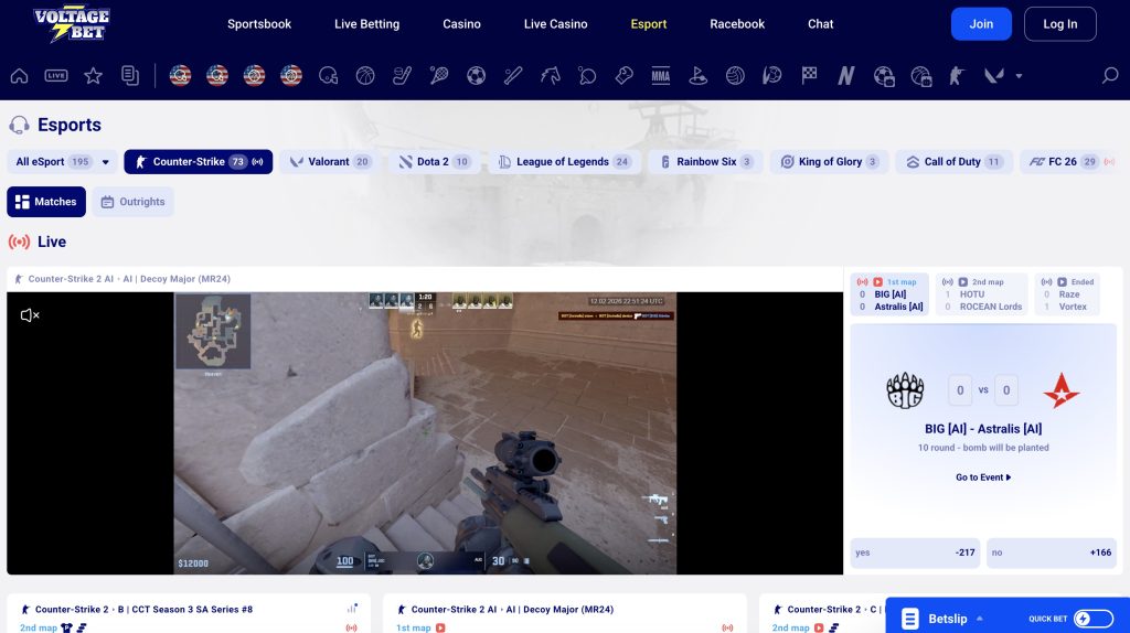 VoltageBet Offshore Sportsbook Esport Section